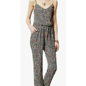 Anthropologie Elevenses Peonia Straight Leg Spaghetti Strap Romper Jumpsuit S